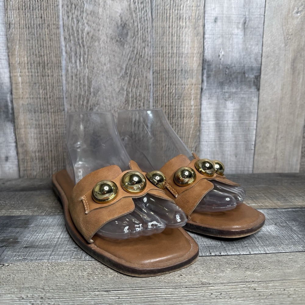 Womens Vince Camuto Neima Brown Leather Slip On Sandals Slides Size 7.5 M GUC